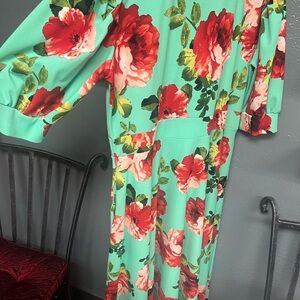 Floral Green and Red Maxi Dress